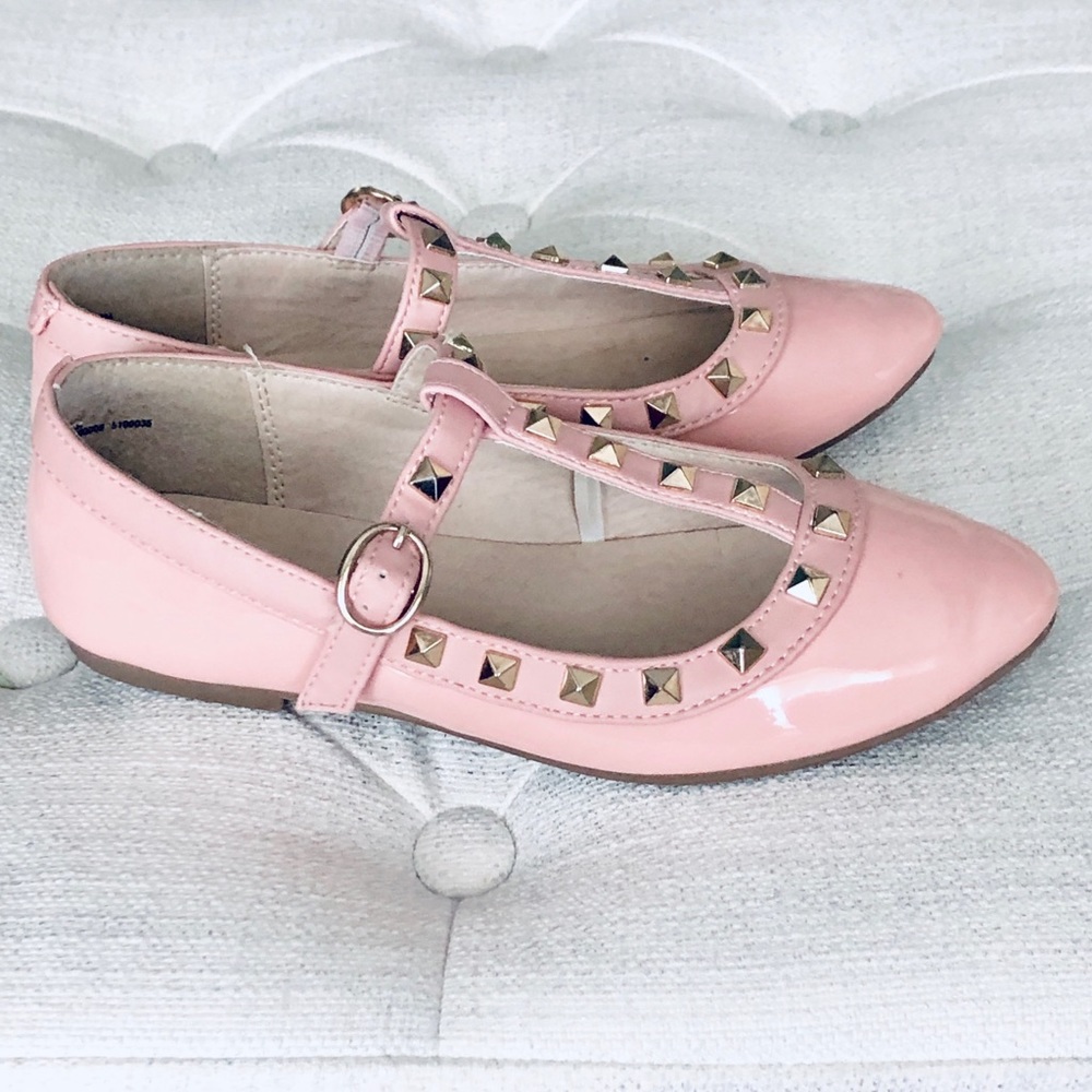 Girls Pink Rockstud Flat Dress Shoe